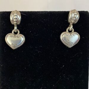 BRIGHTON vintage silver etched heart dangle post earrings‎